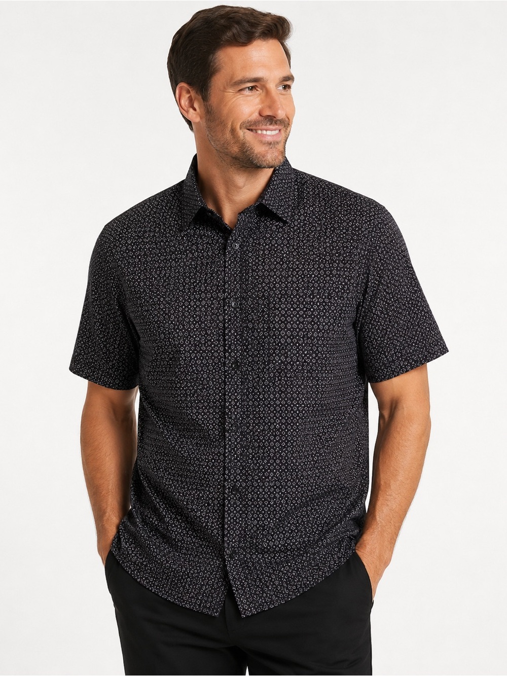 NWT Pronto Uomo XLT Big & Tall Black Microprint Short Sleeve Button Down Shirt